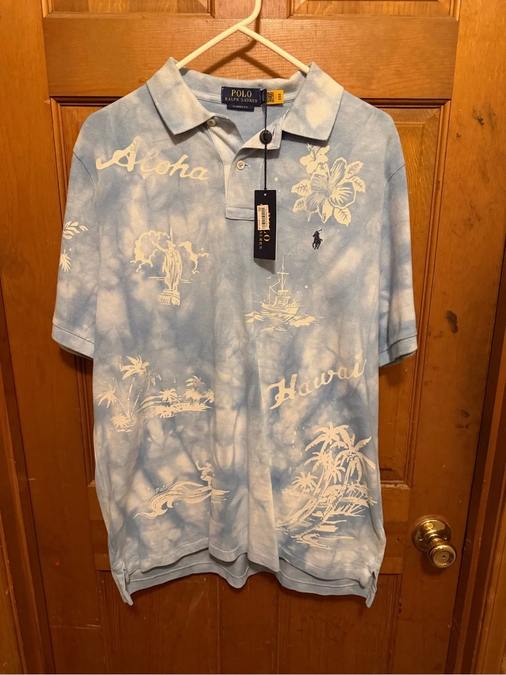 Ralph Lauren Light Blue & White Aloha Hawaiian Polo Shirt